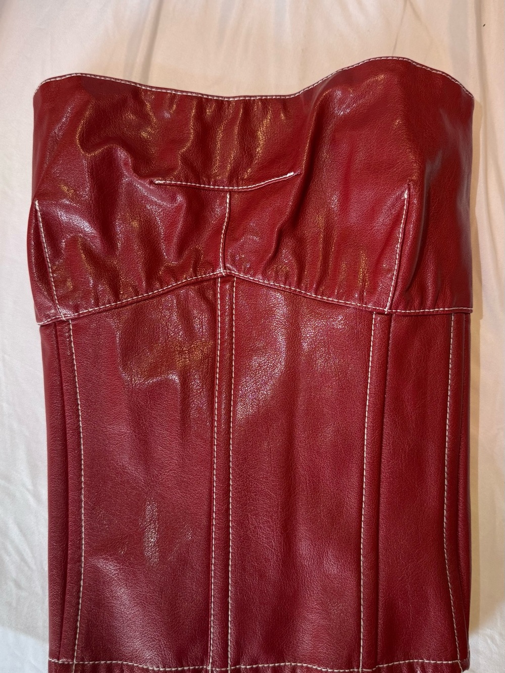 Edikted Red Leather Strapless Bustier